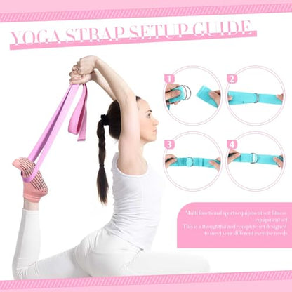 Poen Pilates Equipment Kit for Home Workout Pilates Ring and Ball Set for Women 12'' Circle Yoga Fitness Essentials Kit with Resistance Bands, Yoga Strap, Socks,Bag - color: Pink, Green, Blue