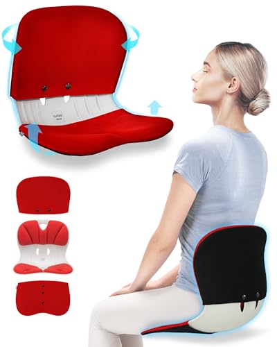 curble Wider – Ergonomic Desk Chair Seat Cushion, Everyday Passive Posture Trainer for Work from Home, Office & Car, Breathable Lumbar Support (Red) - color: Set Red