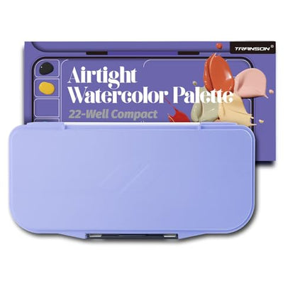 Transon Watercolor Palette Folding with Lid 18wells 2 Mixing Areas and 1 Large Mixing Tray Also for Gouache Acrylic Paint Palette Purple Color - color: Purple