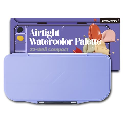 Transon Watercolor Palette Folding with Lid 18wells 2 Mixing Areas and 1 Large Mixing Tray Also for Gouache Acrylic Paint Palette Purple Color - color: Purple