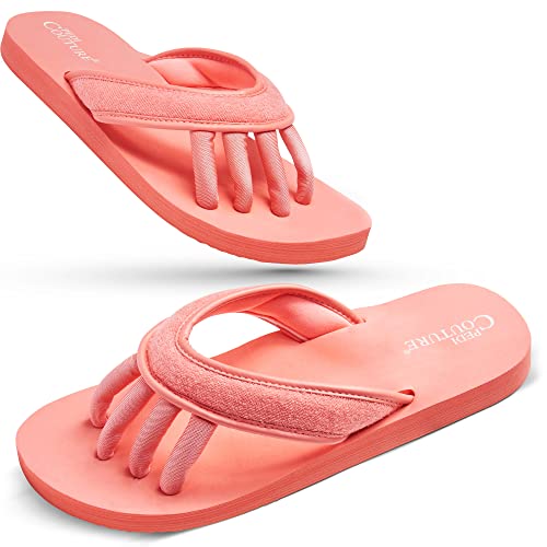 Pedi Couture Pedicure Sandals for Women with Built-In Toe Separators - color: Coral, size: Small