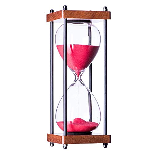 Large Hourglass Timer 60 Minute, Decorative Wooden Sandglass, Red - color: Red Sand