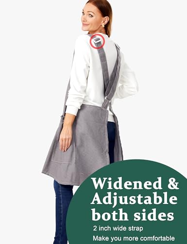 Cozy Adjustable Cross Back Aprons for Women with Pockets Cotton Linen Cooking Kitchen Baking - color: Smooth Grey