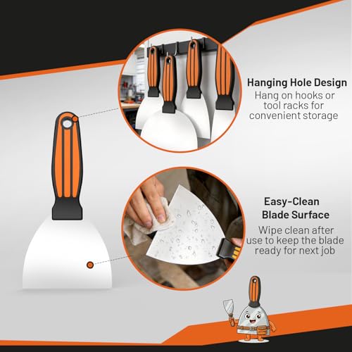 Fishark Putty Knife Set, 2/3/4/6in Stainless Steel Spackle Knives, 4Pcs | Mirror Polished Blade, Non-Slip Grip, for Drywall Repair, Paint Scraping, Taping, Wallpaper Removal, Plaster & Adhesive - color: 2" 3" 4" 6"