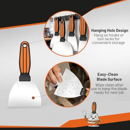 Fishark Putty Knife Set, 2/3/4/6in Stainless Steel Spackle Knives, 4Pcs | Mirror Polished Blade, Non-Slip Grip, for Drywall Repair, Paint Scraping, Taping, Wallpaper Removal, Plaster & Adhesive - color: 2" 3" 4" 6"