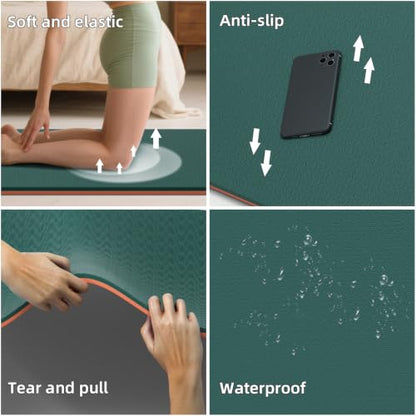 Extra Wide Yoga Mat 76"x40"x10mm TPE Non-Slip Fitness Exercise Mat - color: Green + Orange