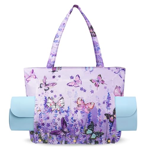 Yoga Mat Bag Yoga Bags and Carriers Fits All Your Stuff Yoga Tote Bag with Zipper Pocket Yoga Mat Carrier Pilates Bag Take in Out Mat Easily - color: Butterfly