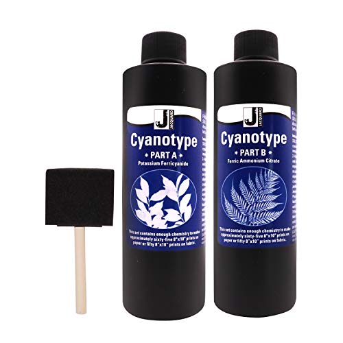 Jacquard Cyanotype Kit Sun Printing for Paper & Fabric Bundled Sponge Brush | 2 part Jacquard cyanotype Sun print chemistry, makes 65+ prints, works on cotton, silk, canvas, wood, leather & paper