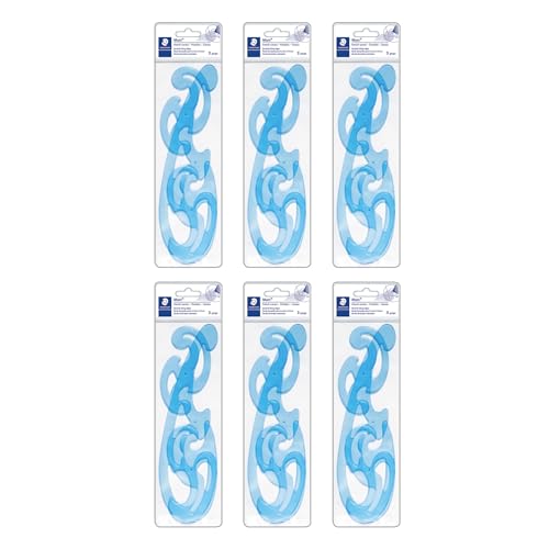 STAEDTLER Mars Professional French Curve Design Ruler Set, 6-Pack | 3 Essential A B C Shapes, Blue Transparent Plastic with Inking Edge, 3 pcs Each Set, 18 Count
