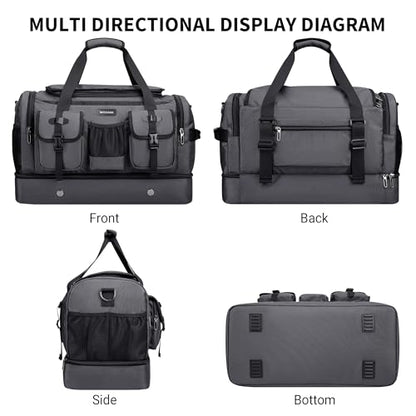 WITZMAN Duffle Bag for Men 55L Nylon Travel Weekender with Shoe Compartment - color: Silvery Grey