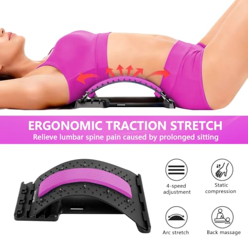 Back Stretcher - 4-Level Adjustable Lumbar Support Board & Back Cracker for Lower Back Pain Relief, Home Office Use (Pink) - color: Pink