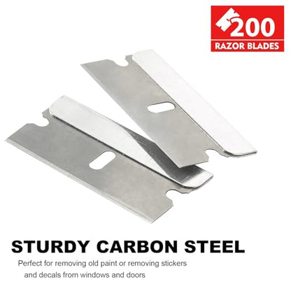 Great Andrew Single Edge Razor Blades, 200 Pack Straight Edge Razor Blade Safety Refills Blades Scraper for Box Cutting, Crafts, DIY, Heavy Duty & Industrial Use - size: 1 Count (Pack of 200)
