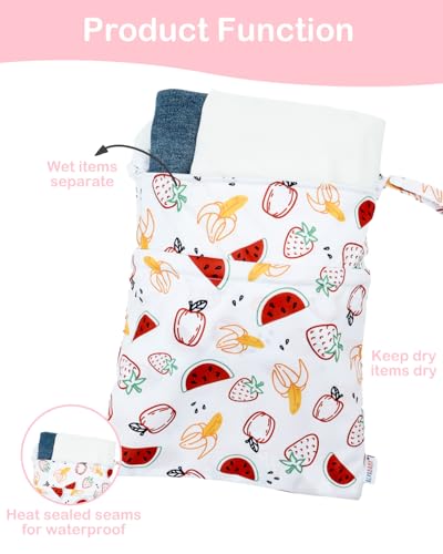 ALVA ALVABABY 2pcs Waterproof Wet Dry Bags,Reusable with Two Zippered Pockets,Baby Cloth Diaper,Travel,Beach,Pool,Daycare,Soiled Baby Items,Yoga Gym Bag,Swimsuits or Wet Clothes 2LW02 - color: Small flowers and fruits