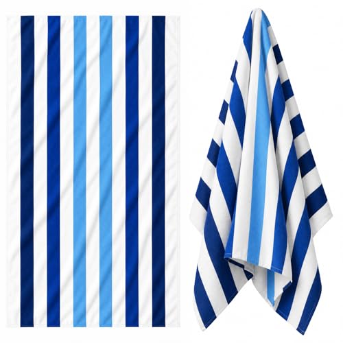 Lightweight Beach Blanket, 35 x 70 in Blue Cabana Stripe Outdoor Mat
