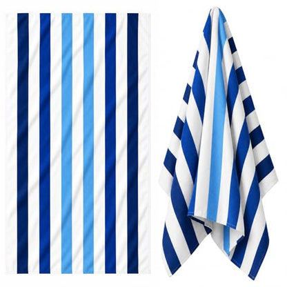 Lightweight Beach Blanket, 35 x 70 in Blue Cabana Stripe Outdoor Mat