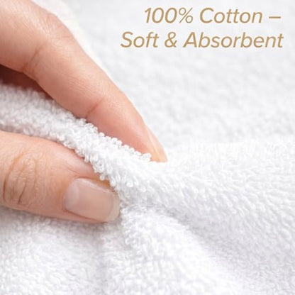 HOME ESSENTIALS Salon Towels (15 x 25 inches) 24 Pack, White Hand Towels for Bathroom, Quick Dry Gym Towels, Spa Face Towel, Absorbent Cotton Towels for Barber, Gym, Bath, Pedicure and Home Hair Care - color: White