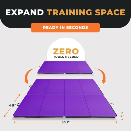 BalanceFrom 10x4 Feet 4-Panel Folding Gymnastics Mat – 2-Inch Thick Pad with Vinyl Surface and Carrying Handles for Tumbling, Yoga, Pilates, Home Workouts, and Martial Arts - color: Purple