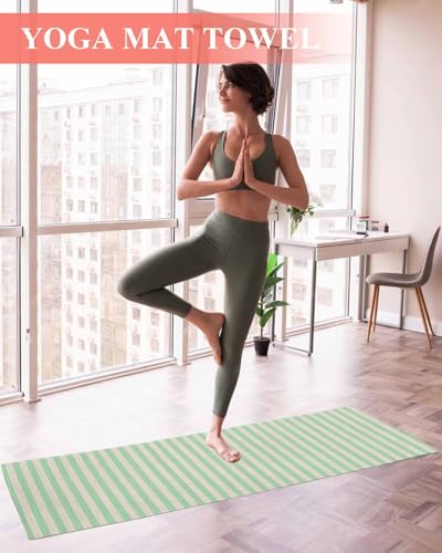 Sage Green Striped Yoga Towel for Hot Yoga Non Slip, Modern Simple Farmhouse Beige Yoga Mat Towel Absorbent Yoga Sweat Towels Microfiber Hot Yoga Blanket for Bikram Pilates Fitness 26"x74" - color: Auqamarin Beige, size: 26x74in