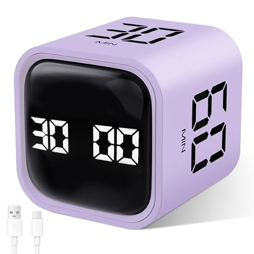 GuDoQi Multi-Function Cube Timer, 5/10/30/60 Min & Custom Count Down, Included Pause & Resume Feature, Silent, Vibrate & Adjustable Sound Alarm for Productivity in Tasks, Study & Kitchen, Purple - color: Purple