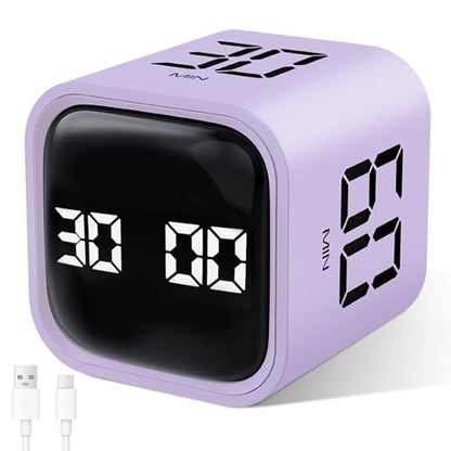 GuDoQi Multi-Function Cube Timer, 5/10/30/60 Min & Custom Count Down, Included Pause & Resume Feature, Silent, Vibrate & Adjustable Sound Alarm for Productivity in Tasks, Study & Kitchen, Purple - color: Purple