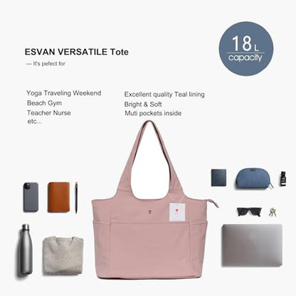 ESVAN Yoga Tote Bag Mat bag Women Shoulder Bags Carryall Tote for Travel Office Workout Gym Nurse Beach - color: Pinklish Purple