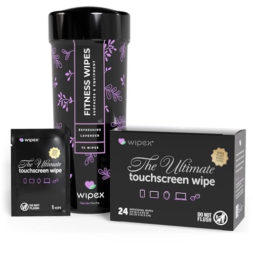 Wipex Screen Wipes & Gym Wipes Combo Pack - 75ct Gym Equipment Canister & 24ct Individually Wrapped Fitness Touch Screen Cloths, Safe for Yoga Mats & Electronics, Lavender Scent - size: 1 Count (Pack of 99)