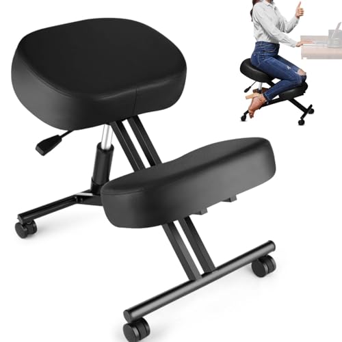 Ergonomic Kneeling Chair, Meditation Chair with Height Adjustable and Cushion for Home and Office, Posture Office Stool with an Angled Seat and Casters - size: Height Adjustable - Pneumatic