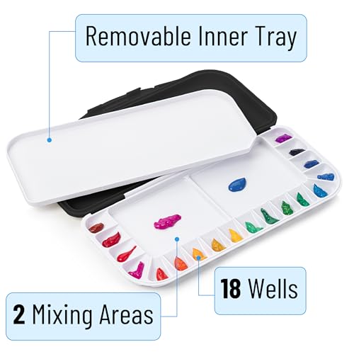 Mr. Pen- Airtight Watercolor Palette with Lid, 18 Wells & 2 Mixing Areas (Pack of 2) - color: Black, size: 2 Pack