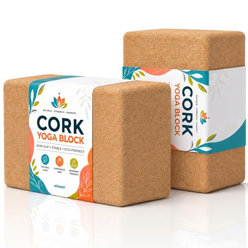 2 Pack Natural Cork Yoga Blocks, High Density Non-Slip Yoga Bricks for Pilates, Stretching, Balance and Flexibility Training - size: 9 x 6 x 4 Inch High Density