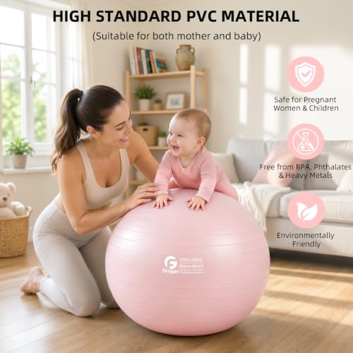 Gruper Exercise Ball, Extra Thick Yoga Ball for Working Out, Yoga & Pregnancy, 4 Sizes Anti-Burst Balance Ball with Foot Pump for Pilates, Physical Therapy & Fitness - color: pink, size: M(22IN/55cm)
