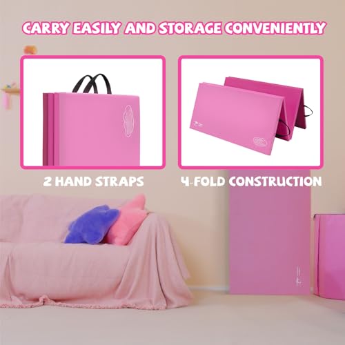 Kangaroo Hoppers Gymnastics Tumbling Mats Foldable Gym Tumble Mat for Kids - color: Gradient Pink, size: 4×8FT×1.5''