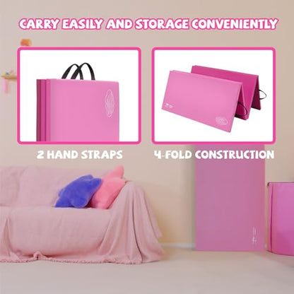 Kangaroo Hoppers Gymnastics Tumbling Mats Foldable Gym Tumble Mat for Kids - color: Gradient Pink, size: 4×8FT×1.5''