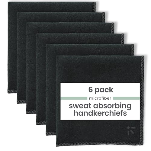 S&T INC. Microfiber Handkerchief for Sweat, 6 Pack, 10" x 10", Black | Absorbent and Lightweight, Soft Microfiber for Glasses, Face, Special Events, and Travel, Machine Washable