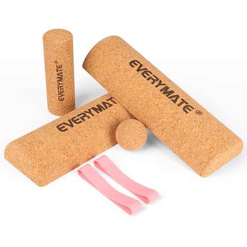 EVERYMATE Cork Balance Board Kit, Foot & Ankle Strengthener with Massage Roller/Ball,Balance Board Half & Half-Moon Ball, for Enhance Mobility & Prevent Falls Improve Foot Function for Home/Office/Gym - color: 4-in-1 Cork Kit