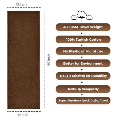 NUKURA 12” x 40” Gym Sweat Towel, 450 GSM, 100% Cotton, High Absorbency, Extra Soft & Quick Dry Workout, Yoga, Pickleball, Padel, Fitness Towel – Chocolate Brown - color: Brown