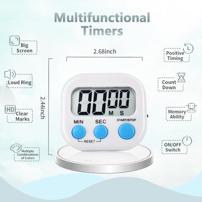 4 Pack Digital Kitchen Timer Magnetic Digital Timer with Big Display Loud Ring Cooking Timers for Cooking, Game, Gym, Break Time, Classroom(4,Pink, Blue, Green, White) - color: Pink,blue,green,white