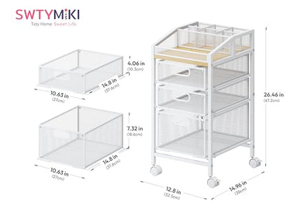SWTYMIKI Rolling Utility Cart with Drawers - Under Desk Storage Cart with DIY Divider & Lockable Wheels, Multi-Functional Craft Art Supply Organizer for Office, Vanity, Craft Room & Studio White - color: White