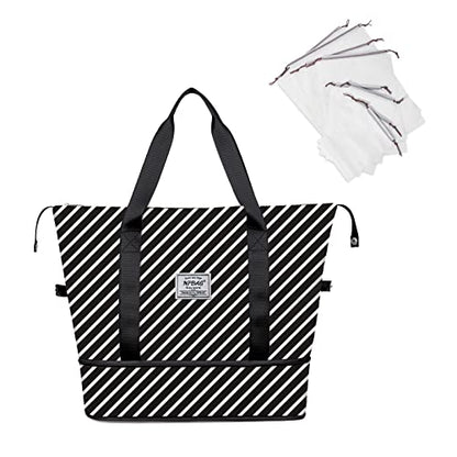 NPBAG Women Travel Duffel, Multi Functional Large Expandable Weekender Carry-on Tote, Gym Workout Overnight Bag, Mommy Hospital Bag for Labor and Delivery - color: Basic-Diagonal Stripes, style: Basic Version