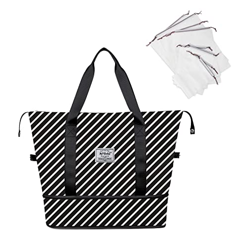 NPBAG Women Travel Duffel, Multi Functional Large Expandable Weekender Carry-on Tote, Gym Workout Overnight Bag, Mommy Hospital Bag for Labor and Delivery - color: Basic-Diagonal Stripes, style: Basic Version