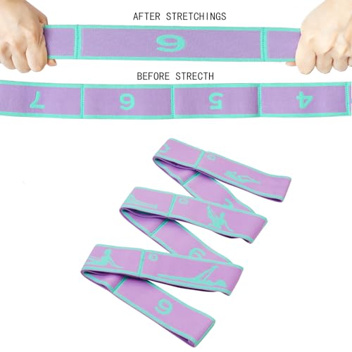 9 Loops Elastic Yoga Strap - Adjustable Stretching Band for Physical Therapy, Dance, Pilates & Gymnastics, Multi-Loop Exercise Band for Flexibility, Home Workout - color: Purple