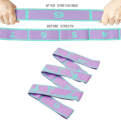 9 Loops Elastic Yoga Strap - Adjustable Stretching Band for Physical Therapy, Dance, Pilates & Gymnastics, Multi-Loop Exercise Band for Flexibility, Home Workout - color: Purple