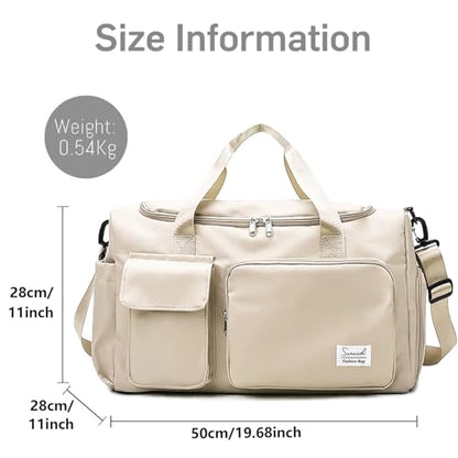 Suruid Gym Bag with Shoe Compartment, Sports Duffle Bag for Women, White - color: White
