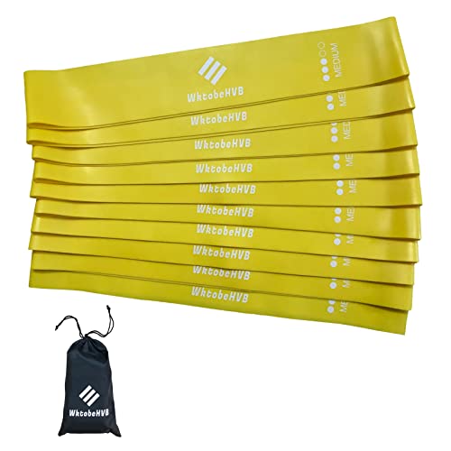 Resistance Loop Exercise Bands-5/10 Pack-10/12 Inch Stretch Bands for Working Out with Carry Bag-Elastic Bands for Physical Therapy, Rehab, Yoga, Pilates and Strength Training at Home or Gym - color: Yellow 10 Pack (Medium), size: 10×2 Inch