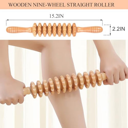 Xokocli Cellulite Massage Tool Wood Therapy Massage Tools Fascia Blaster Cellulite Roller Lymphatic Drainage Massager Deep Tissue Massage Stick for Legs Thighs Muscle Relief Recovery(White 9-Wheel) - color: Nude 9-wheel