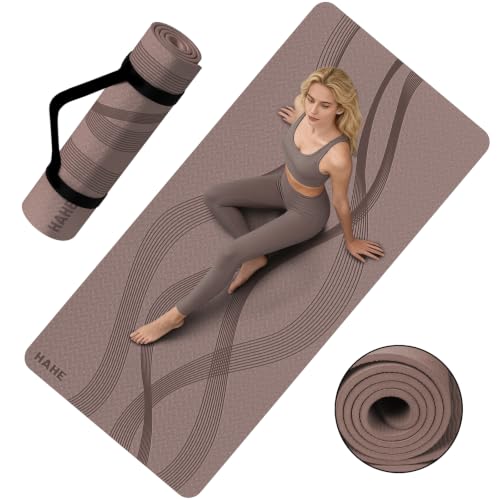 Yoga Mat High Density Exercise Mat, 76"x32"x0.27"Thick Wide & Large Yoga Mat for Women Men, Professional POE Workout Mat for Yoga, Pilates, Fitness & Stretching - color: Dark Brown