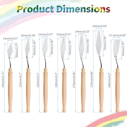 7 Pcs Palette Knife, Pointy & Flat Spatula, Plastic Handle | Stainless Steel Painting Knife Set, Oil Paint Metal Knives, Pallet Painting Knives for Oil, Acrylic and Canvas Drawing