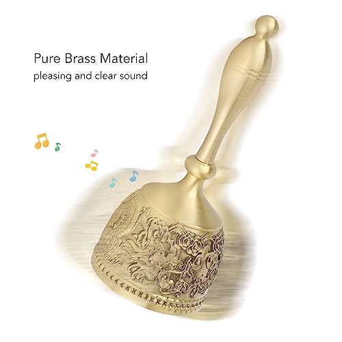 Solid Brass Hand Call Bell 4.7 Inch – Loud Dinner Bell with Elegant Carved Design & Curved Handle for Classroom, Church, School, Wedding, and Meditation
