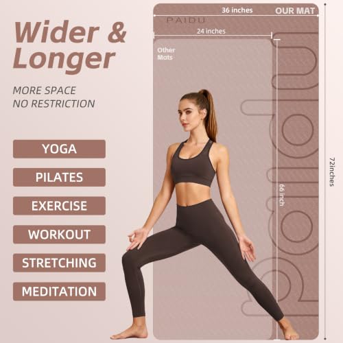 PAIDU Large Yoga Mat, 72"x36"x2/5" POE Non-Slip Exercise Mat | 10MM Thick, POE, non‑slip, ideal for home gym, yoga, pilates, fitness & floor use - color: Brown - LOGO