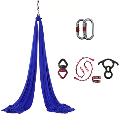 Durable Aerial Silks Starter Kit with 11-Yard Yoga Hammock & Hardware | Aerial Swing for Acrobatic Flying Yoga & All Levels, Aerial Rigging Point up to 14ft, Durable, Safe - color: Royal Blue