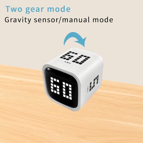 Qumox Digital Cube Timer, Rechargeable Flip Timer with Gravity Sensor & Manual Mode, 5/10/30/60 Minute Countdown, USB-C, LED Display, Vibration & Sound Alerts for Study, Work, Cooking, Fitness